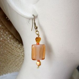 Amber Color Glass Beads and Cut Crystals Earrings